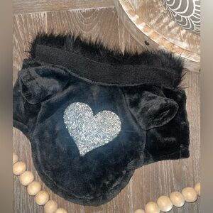 Furry and precious black Valentines pet sweater, sparkles home brand in S